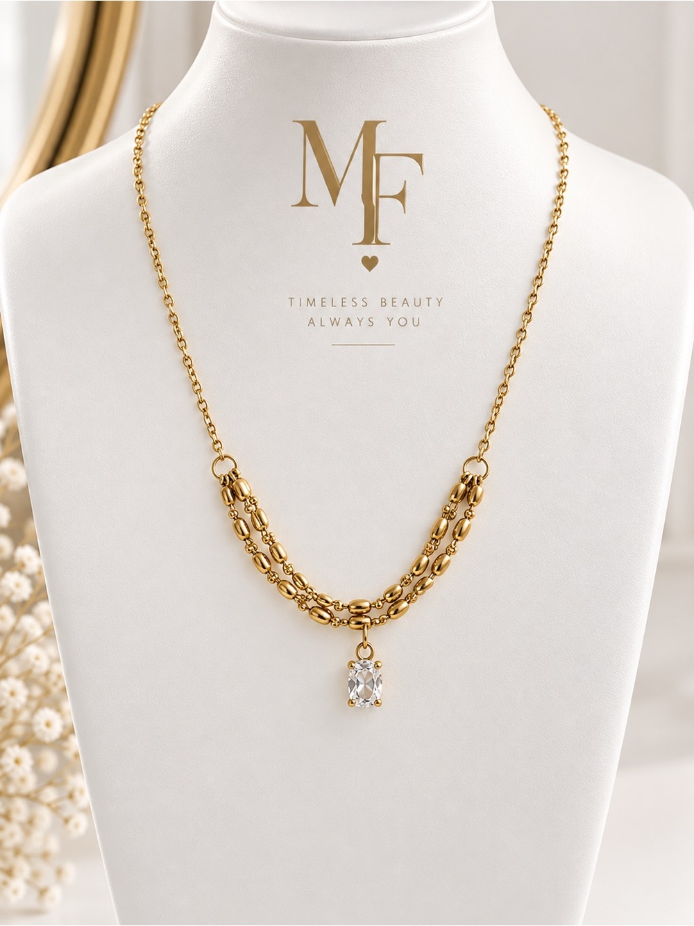 Timeless Beauty Gold Chain Necklace with Clear Pendant